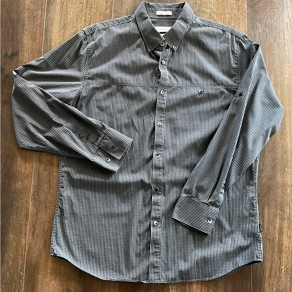 Calvin Klein Stretch Cotton LS  Shirt Black, Gray L Slim Fit Gray, Black